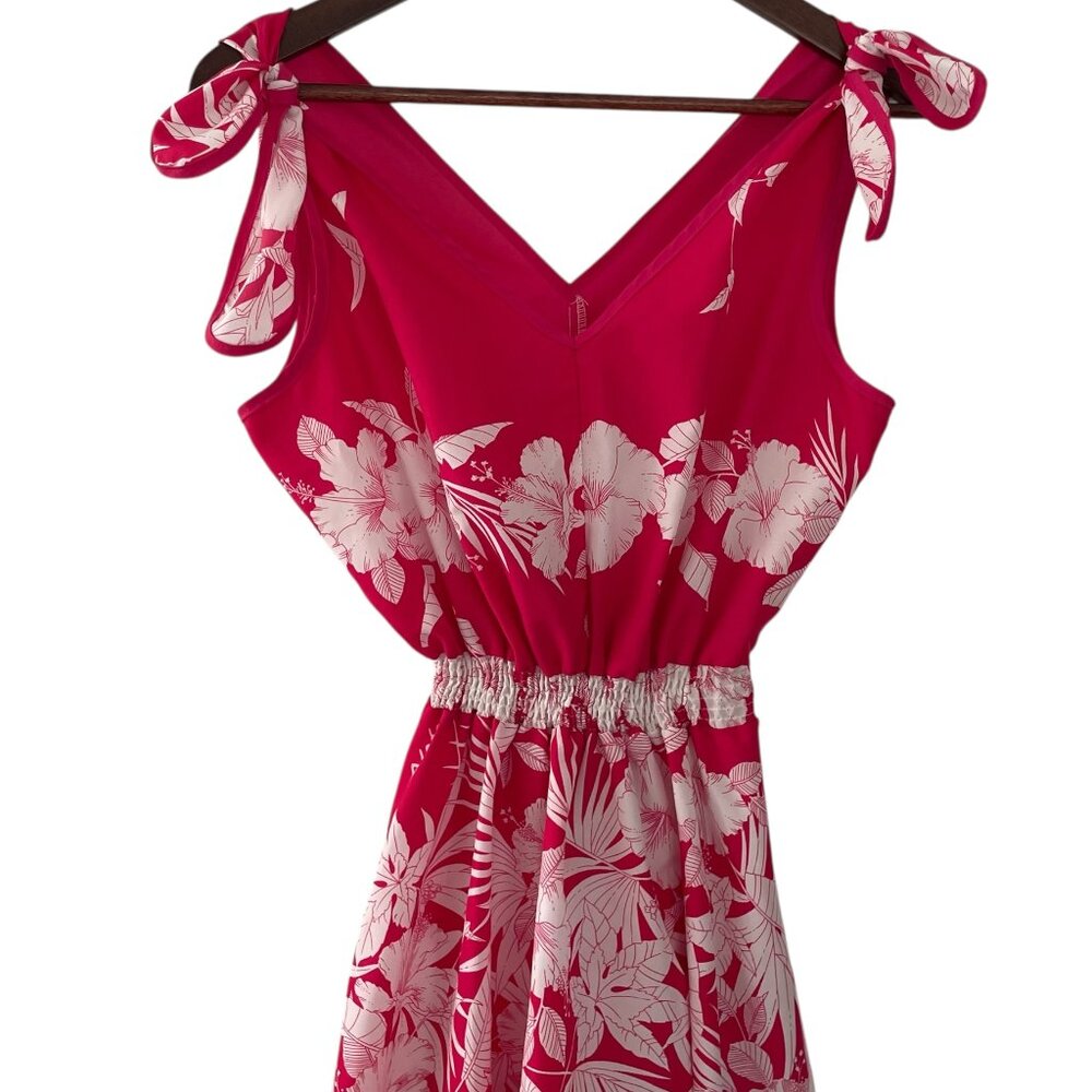 Vintage 80s Royal Creations Hawaiian A Line Sun Dress S Hot Pink Hibiscus Floral